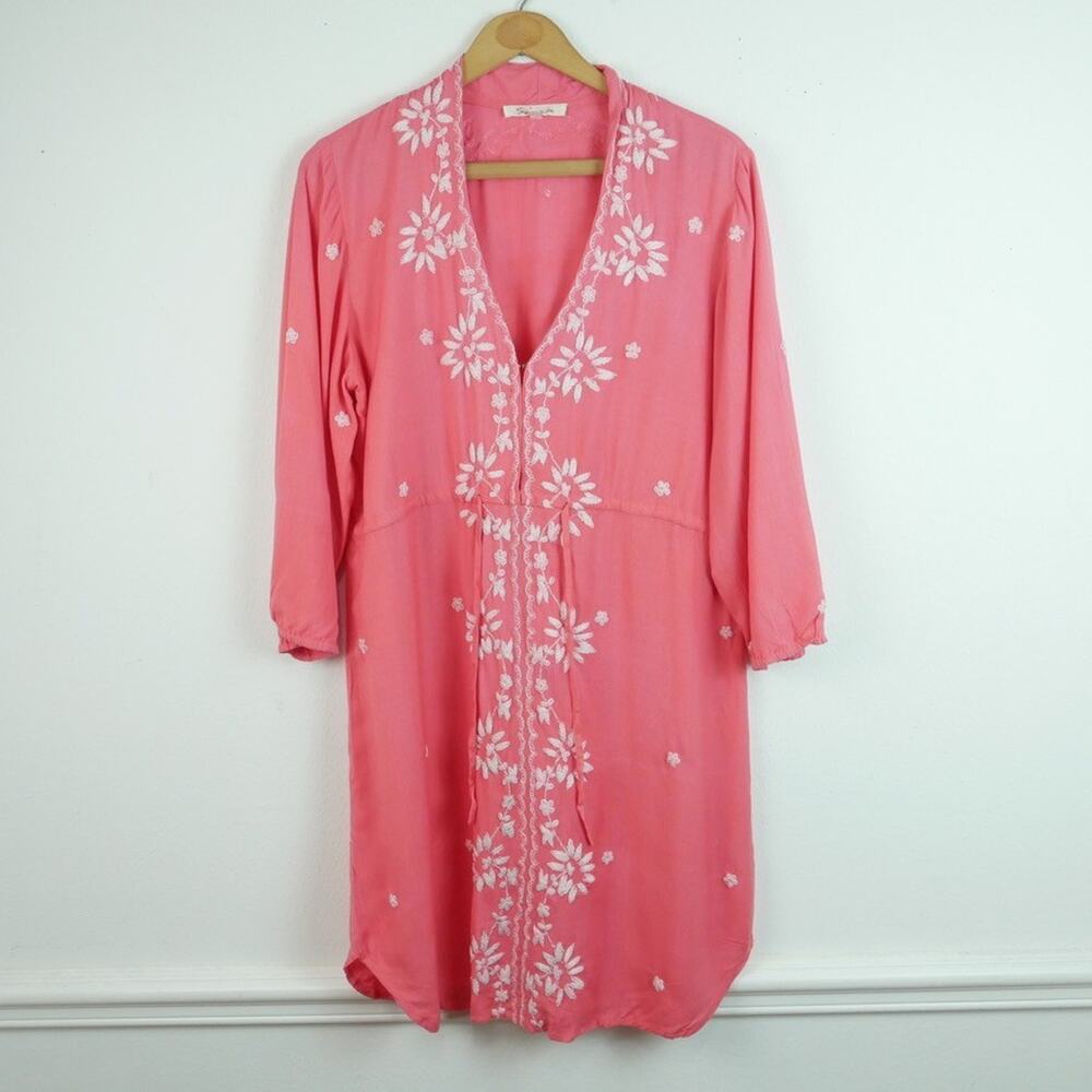 Solitaire Medium Tunic Dress Embroidered Swim Cover Up Beach Boho Pink Resort